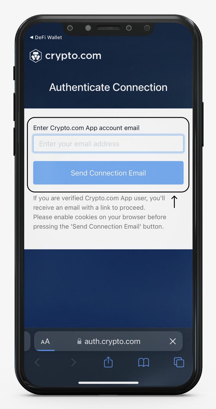 crypto.com defi wallet authenticate connections screenshot
