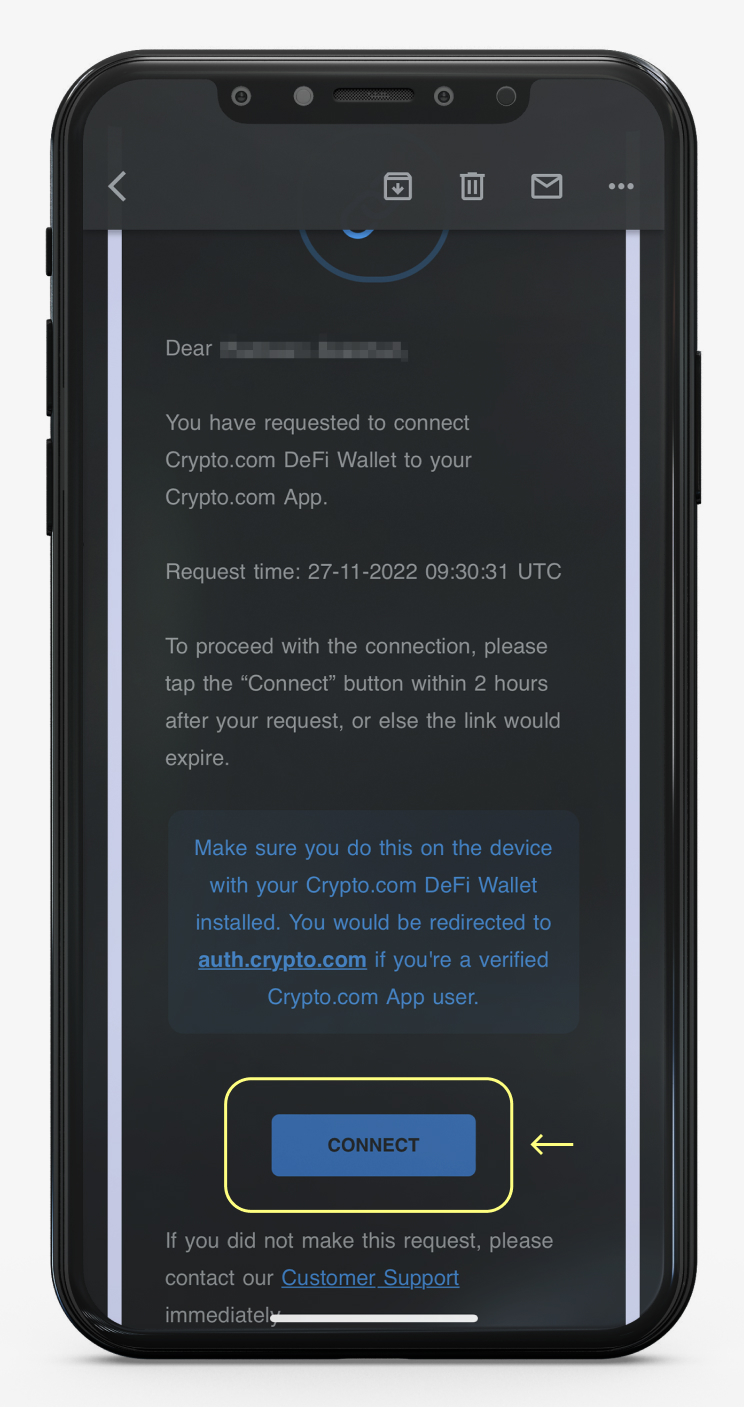 crypto.com to defi wallet connection screenshot