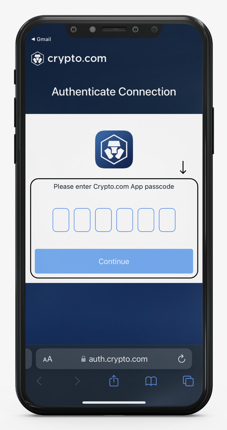 crypto.com to defi 5 authenticate connection enter passcode