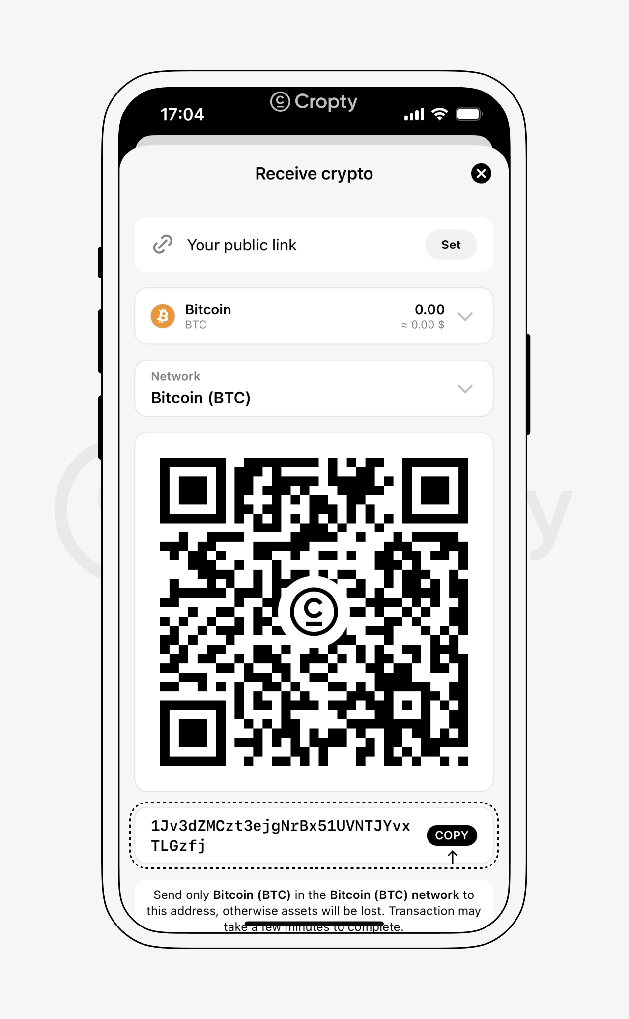bitcoin wallet address location in Cropty wallet