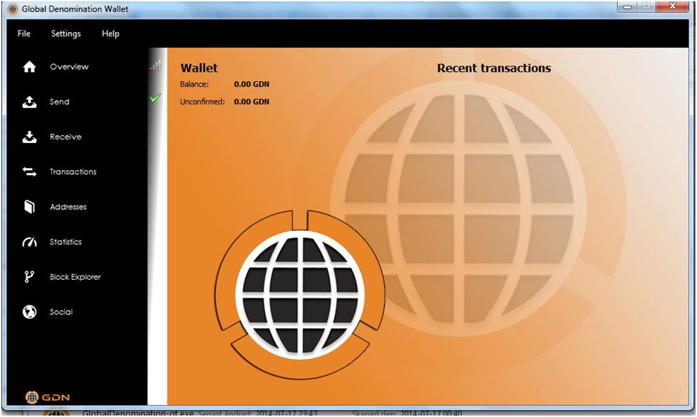 screenshot of global denomination wallet