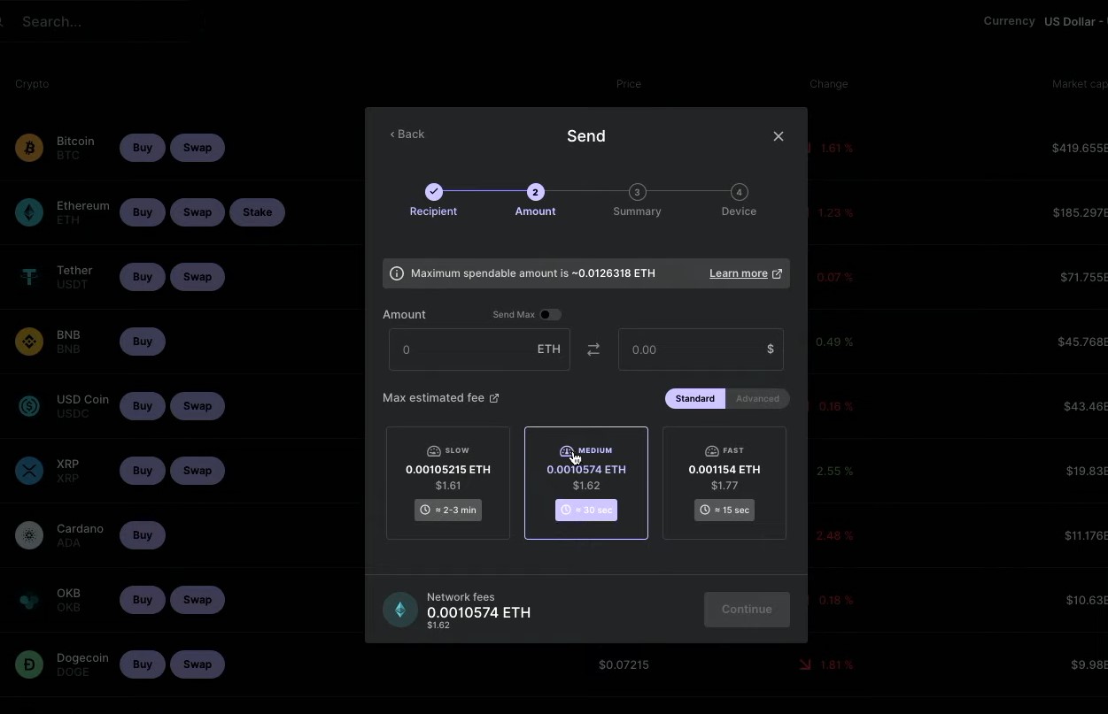 ledger live send