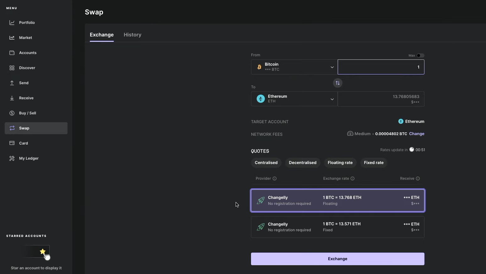 ledger live swap